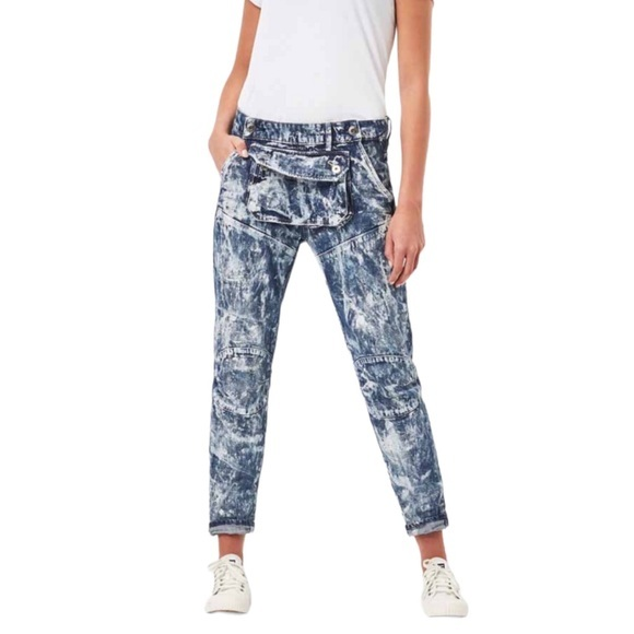 G-Star‎ 5620 Elwood 3D Pouch High Rise Blue & White Grunge Boyfriend Jeans 27